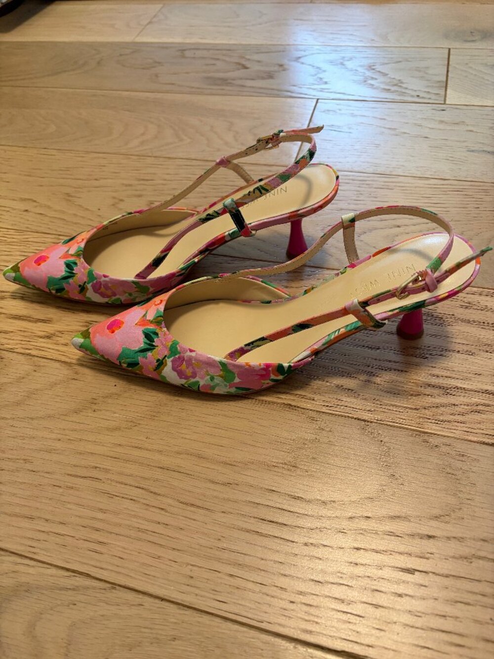 Nine West Rowen Kitten Heels Size 8 Pink Floral Slingback Pointed Toe Wedding